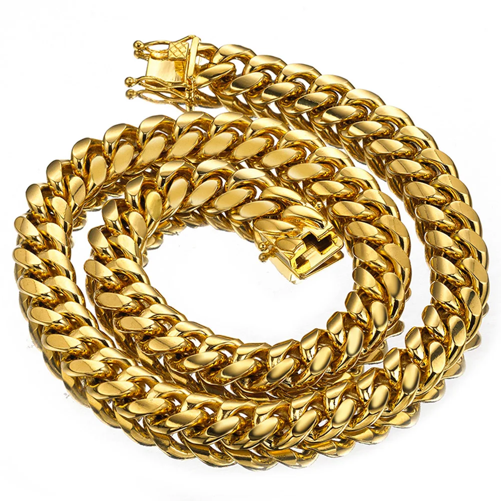 

Gold Color Cuban Link Chain Necklace Or Bracelet For Men 15mm Stainless Steel Chunky Thick Heavy Curb Chains 8-30 Inch