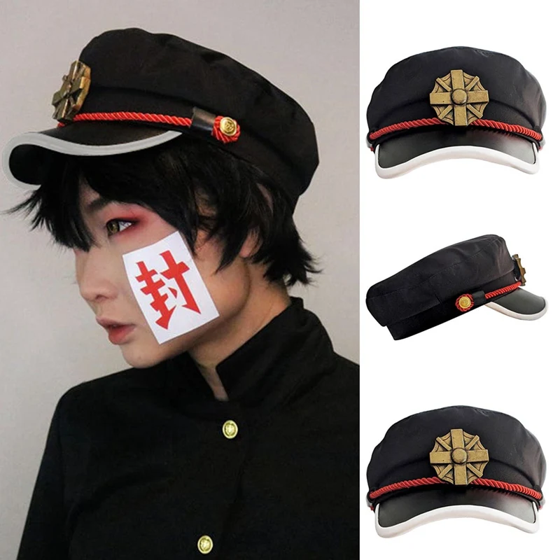 

Anime Toilet-bound Hanako-kun Yugi Tsukasa Yugi Amane Cosplay Black Badge Hat Prop with Free Sticker Halloween Party Accessories