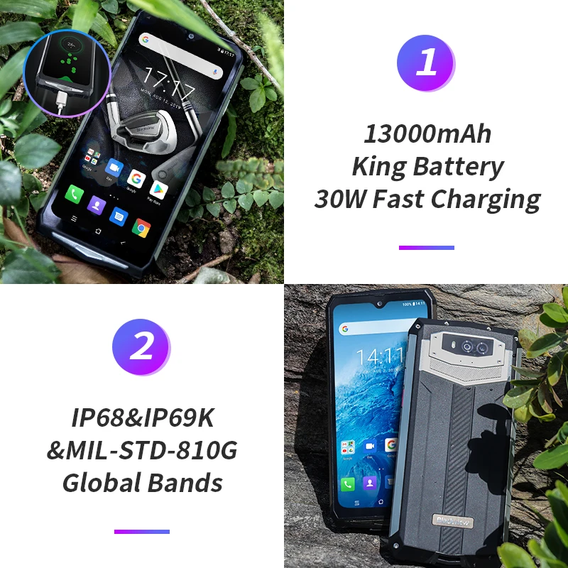 Смартфон Blackview BV9100 защищенный от непогоды 4 Гб + 64 ГБ 13000 мАч 30 Вт быстрая зарядка