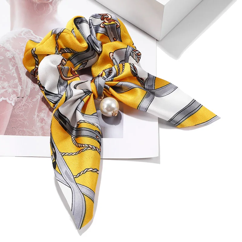 

Fashion Women Retro Chiffon Bowknot Print Headbands Korean Elegant Fabric Hair Scrunchies Rope Elastic Hair Accessories for Girl