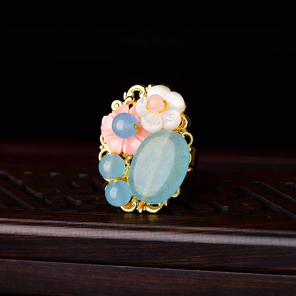 Кольца с нефритовыми цветами халцедон агат амулет модные натуральные