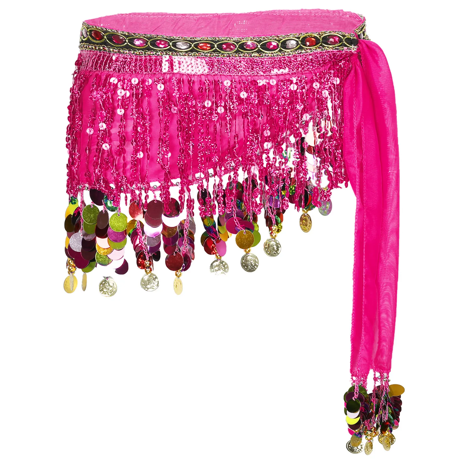 

2021 Women Girls Sequin Tassel Belly Dance Skirt Lace-up Hip Scarf Skirt Performance Costumes Female Dance Belt Accessories