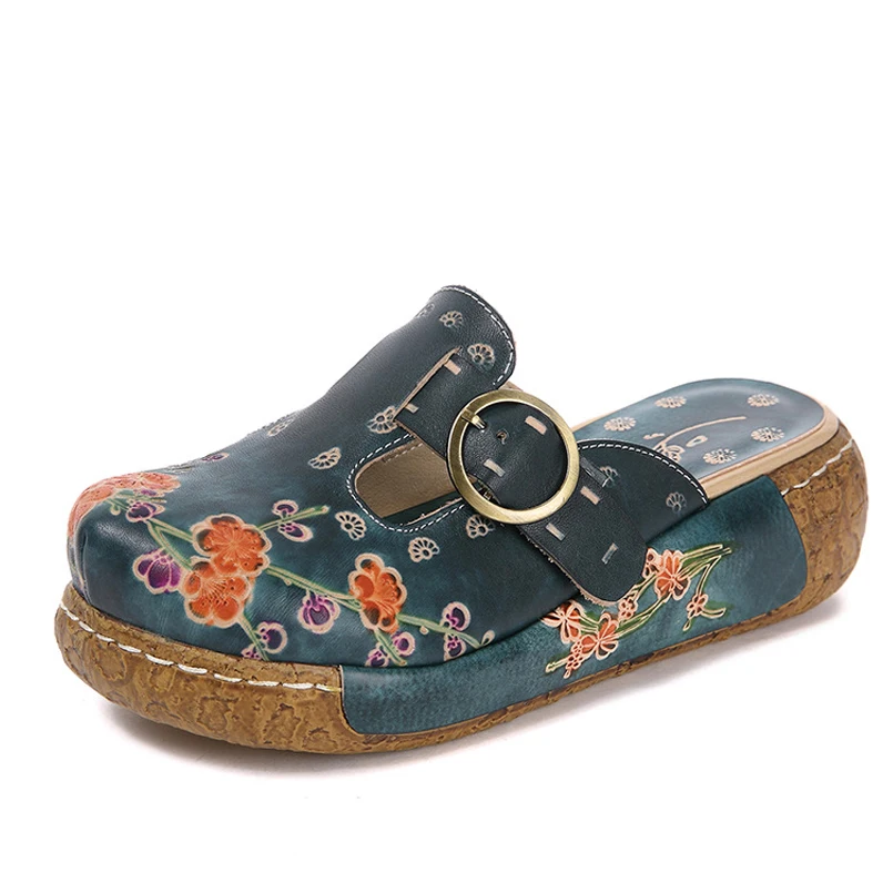 Тапки женские из натуральной кожи на платформе и толстом высоком