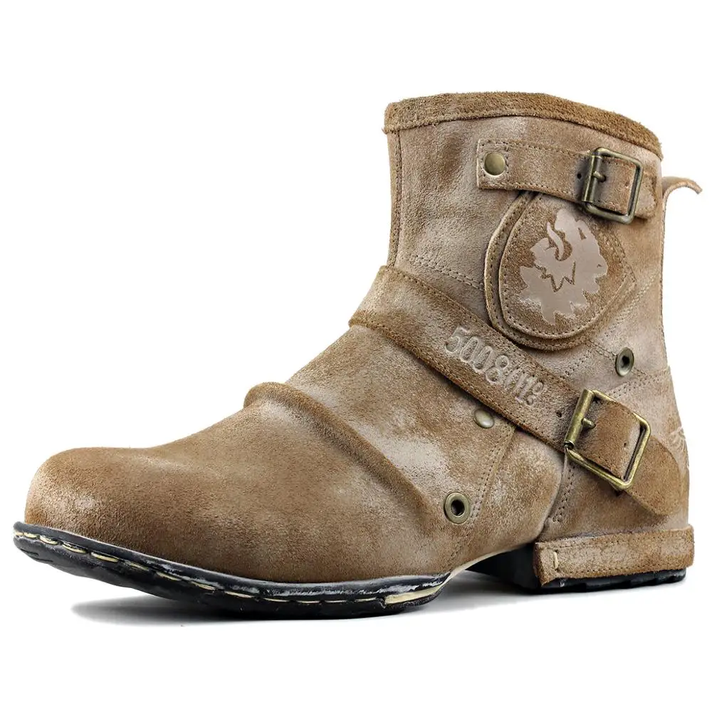 Мужские ботильоны в стиле ретро ковбойские ботинки на молнии мотоциклетные из