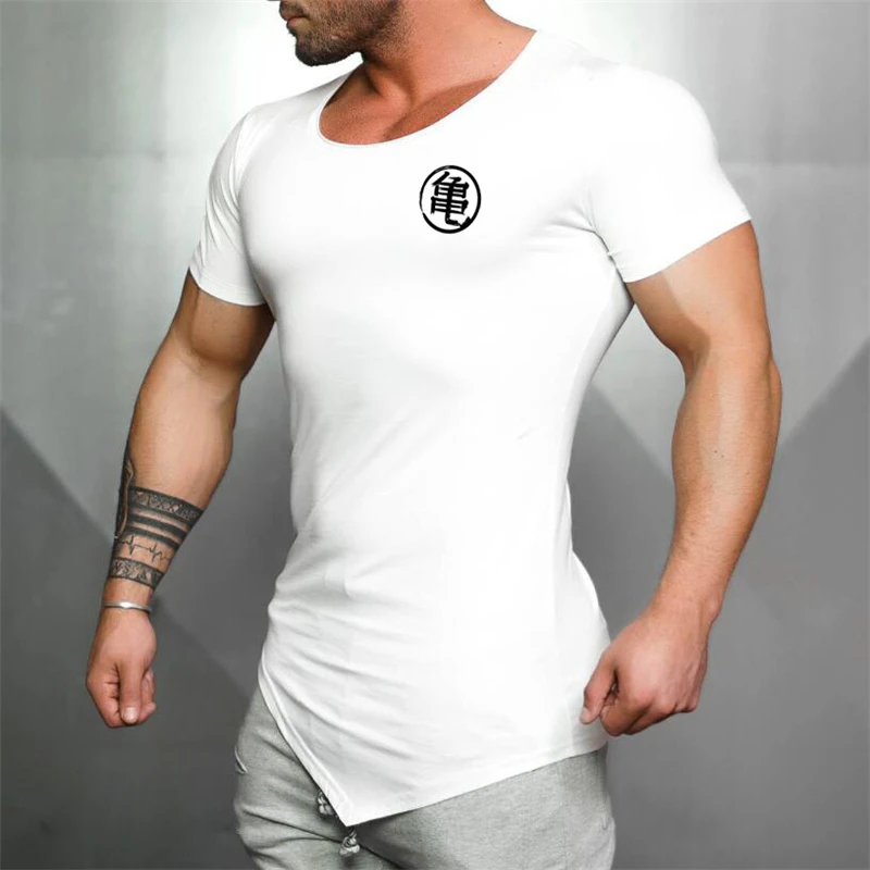 Мужская футболка летняя Однотонная с изогнутым подолом длинная линия