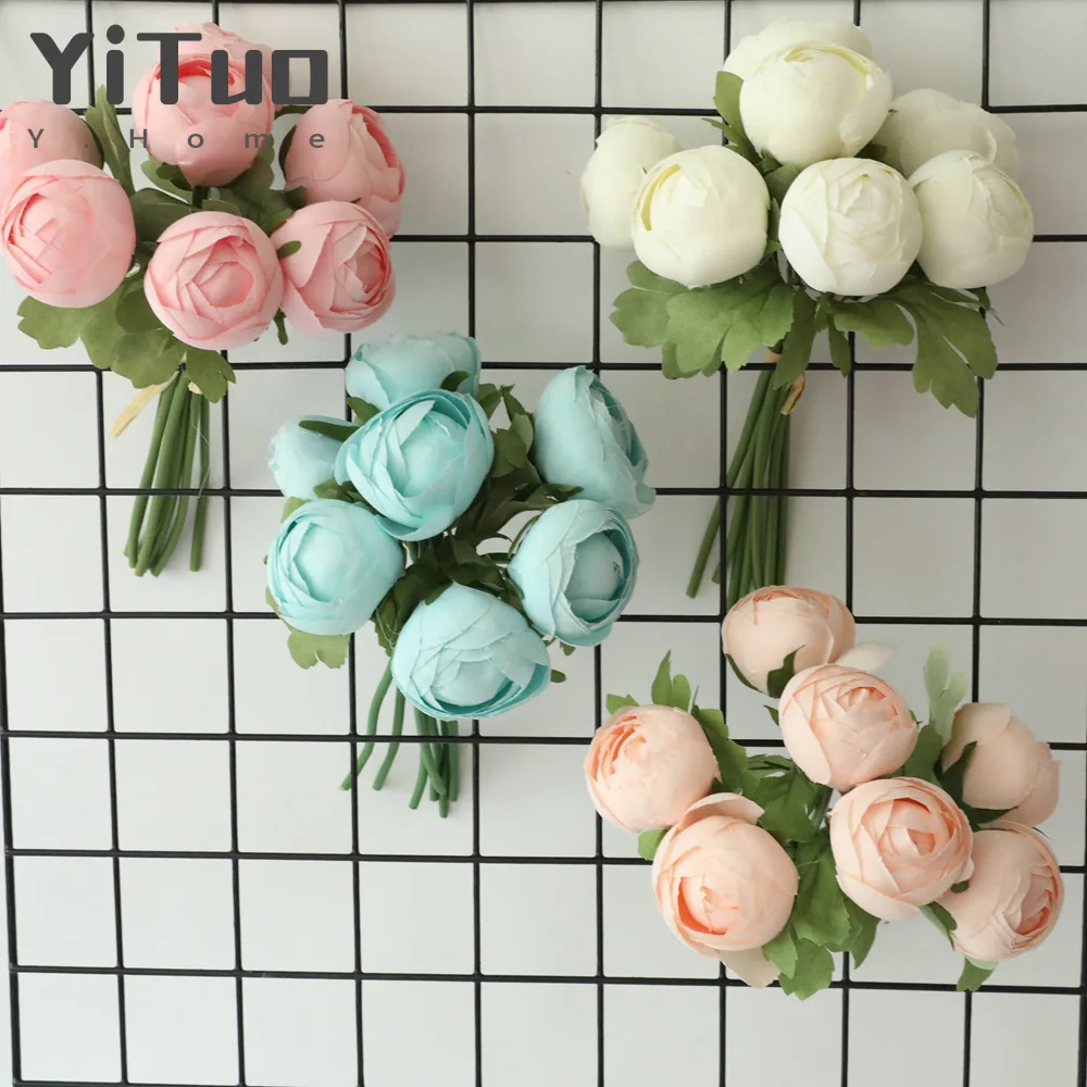 

YiTuo 1 Set Round Lotus Artificial Flowers Candy Color Home Decoration Plant Hand Bouquet Wedding Flower GF16396