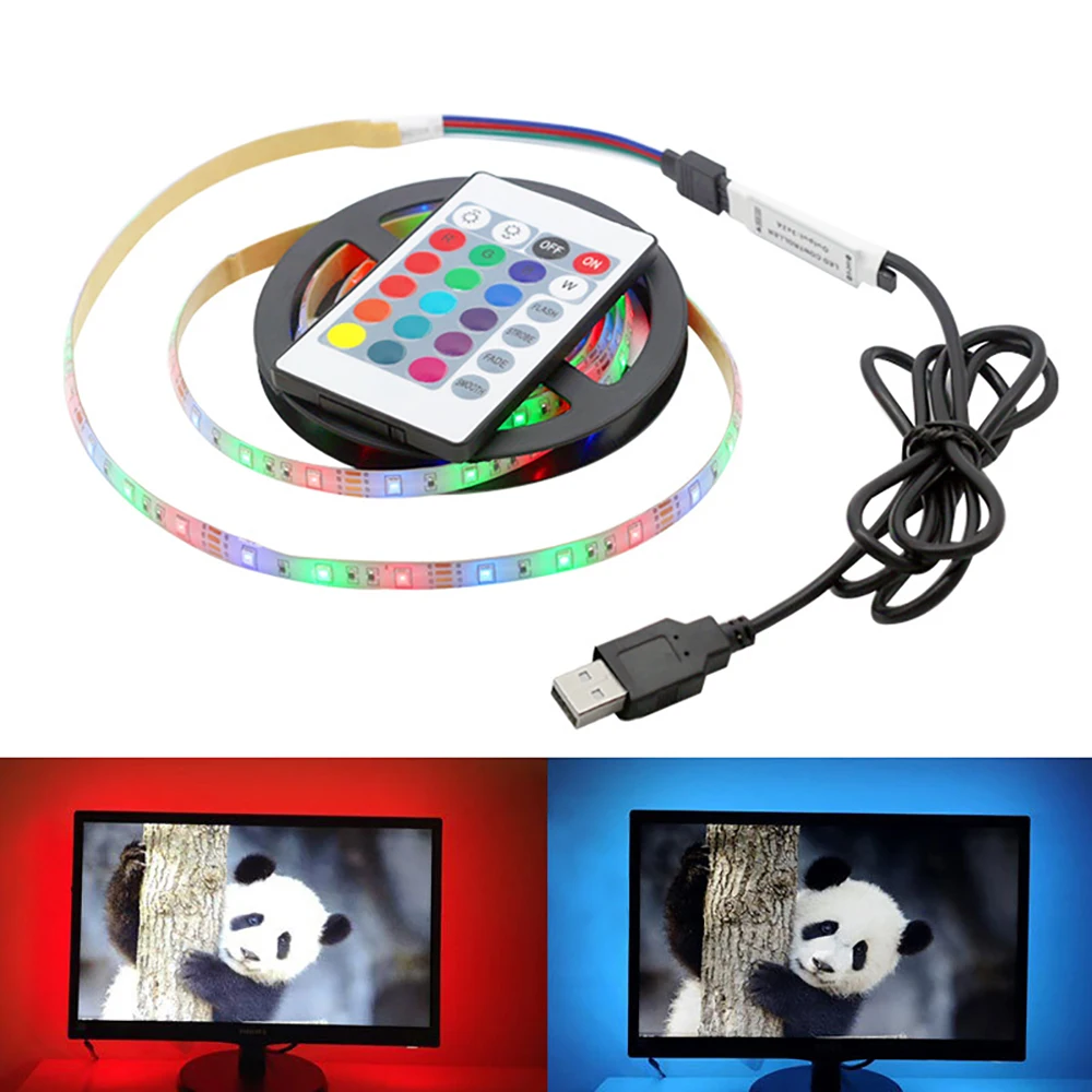 

LED Strip Light Flexible Lamp 4M 5M Tape Diode SMD 2835 5V Desk Screen TV Background Lighting USB Cable 24 Key Contro