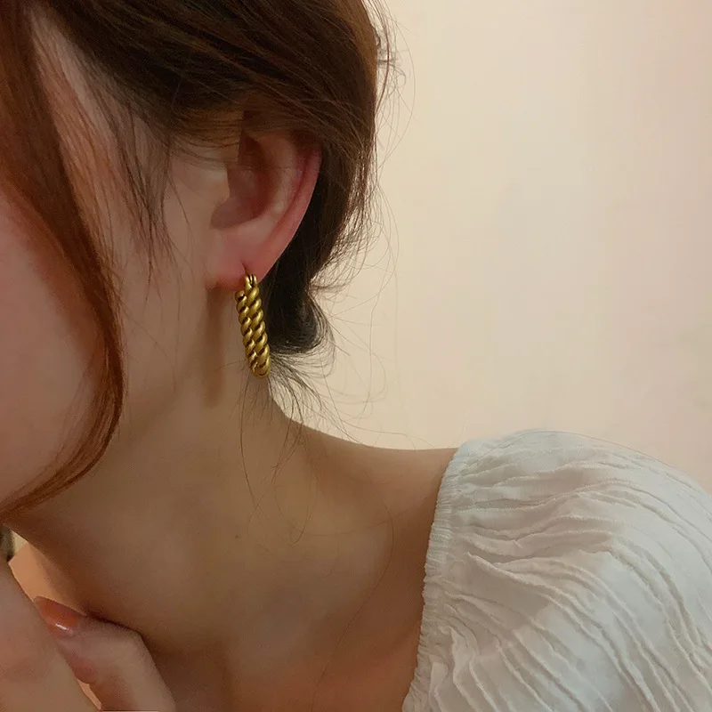

Ins Fashion Temperament Simple Woven Earrings for Women Personality Geometric Lock Double Ring Simple Earring Jewelry Wholesale