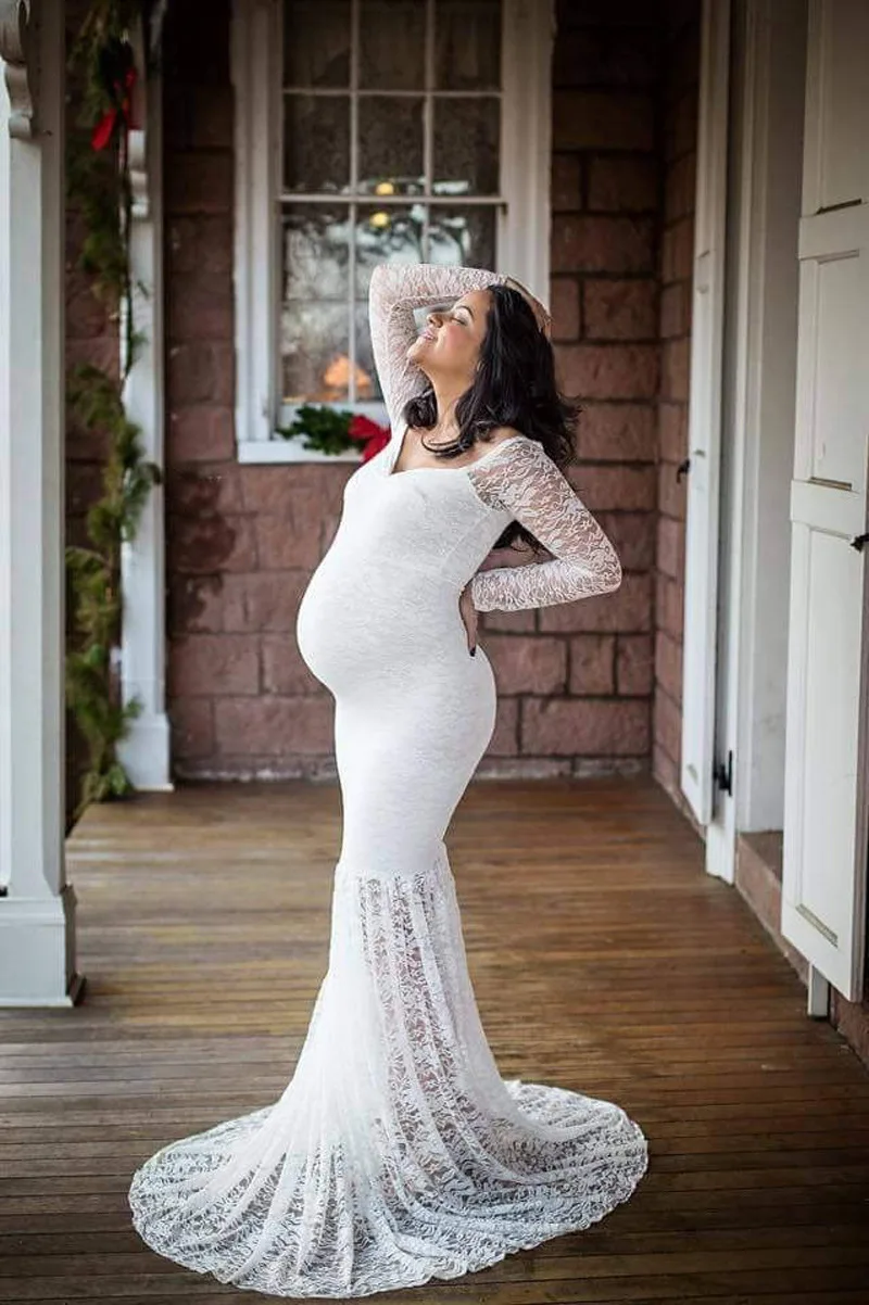 Lace Maternity Dresses for Photo Shoot Long Dress Mermaid Gown Color Dress for Baby Shower Pregnancy Dress Photography enlarge