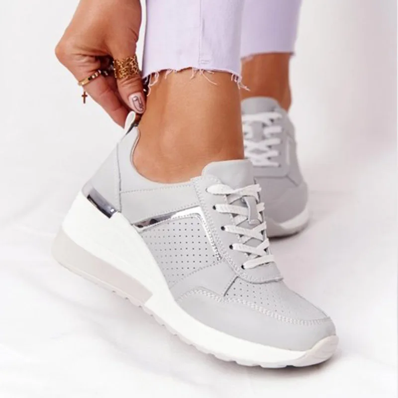 

2021 New Women Sneakers Lace-Up Wedge Sports Shoes Women's Vulcanized Shoes Casual Platform Ladies Sneakers Comfy Females Shoes