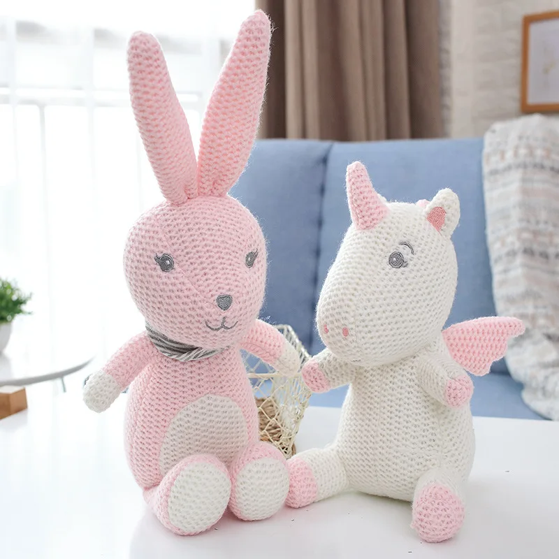 

Unicorn Elephant Dinosaur Plush Toys Knitting Teether Toy Toddler Stuffed Cartoon Animal Toy Safety Infant Sleeping Appease Doll
