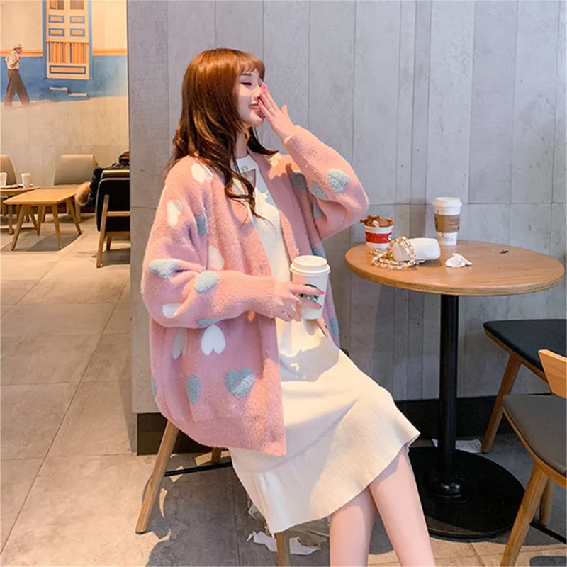 

Sweater Jacket Women 2020 Autumn And Winter New Knitted Cardigan Korean Wide Lazy Style Imitation Mink Velvet Coat Female C143