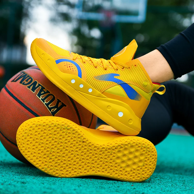 Самые продаваемые баскетбольные ботинки мужские белые желтые спортивные для