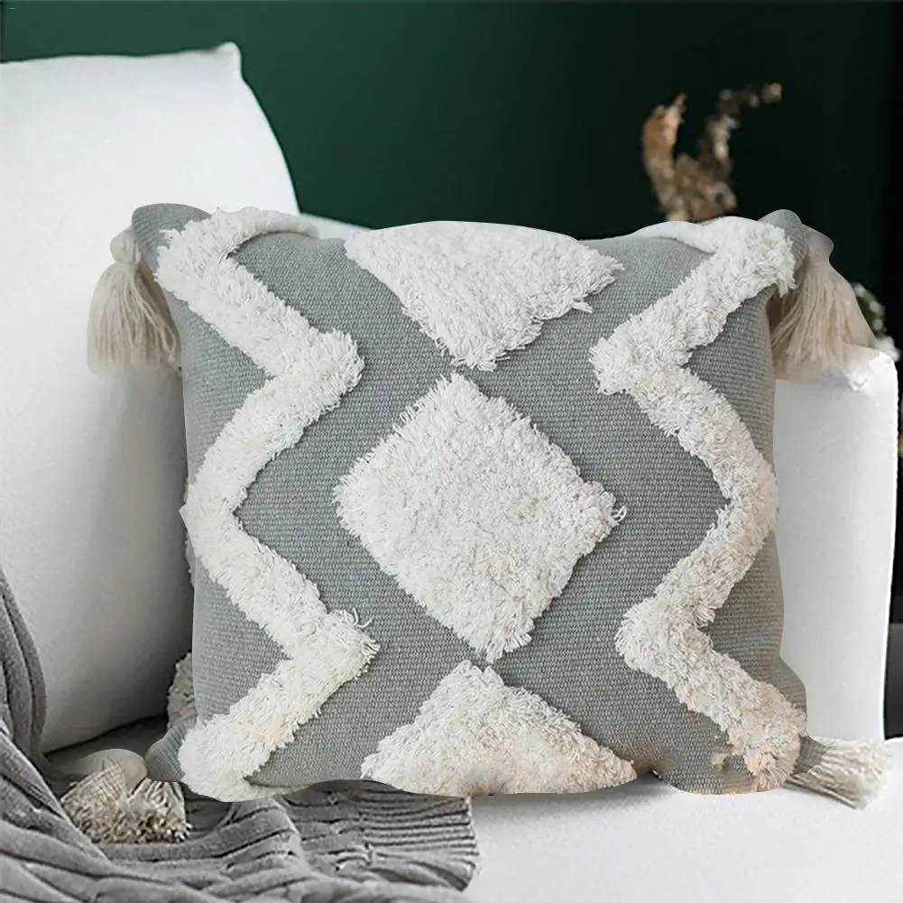 3 Sizes Cojines Decorativos Para Sofa Morocco Geometric Black And White Tufted Tassel Pillowcase Christmas Pillow Case Home Deco | Дом и сад
