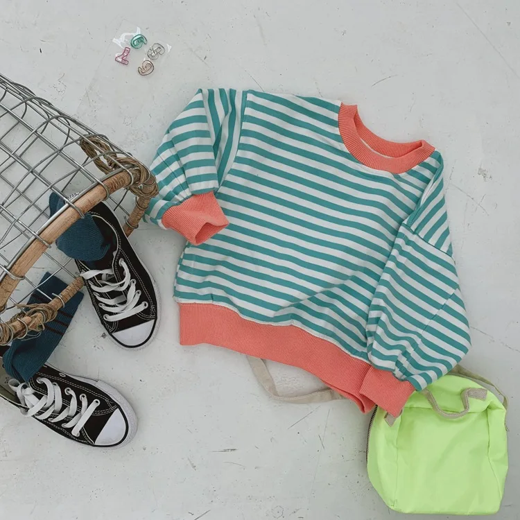 

Toddler Girls Hoodies Fashion Korean Stripe Sweatshirts for Girls 2 3 4 5 6 7 Years Kids Clothing Loose Bat Sleeve Children Tops