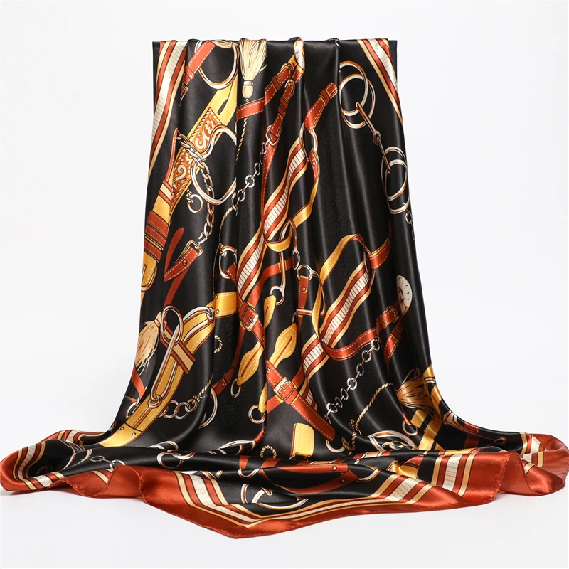 

Design Print Headband Square Scarf Women Hijab Silk Scarfs Lady Shawl Wrap Neckerchief Bandana Fashion Foularad Accessories 2021