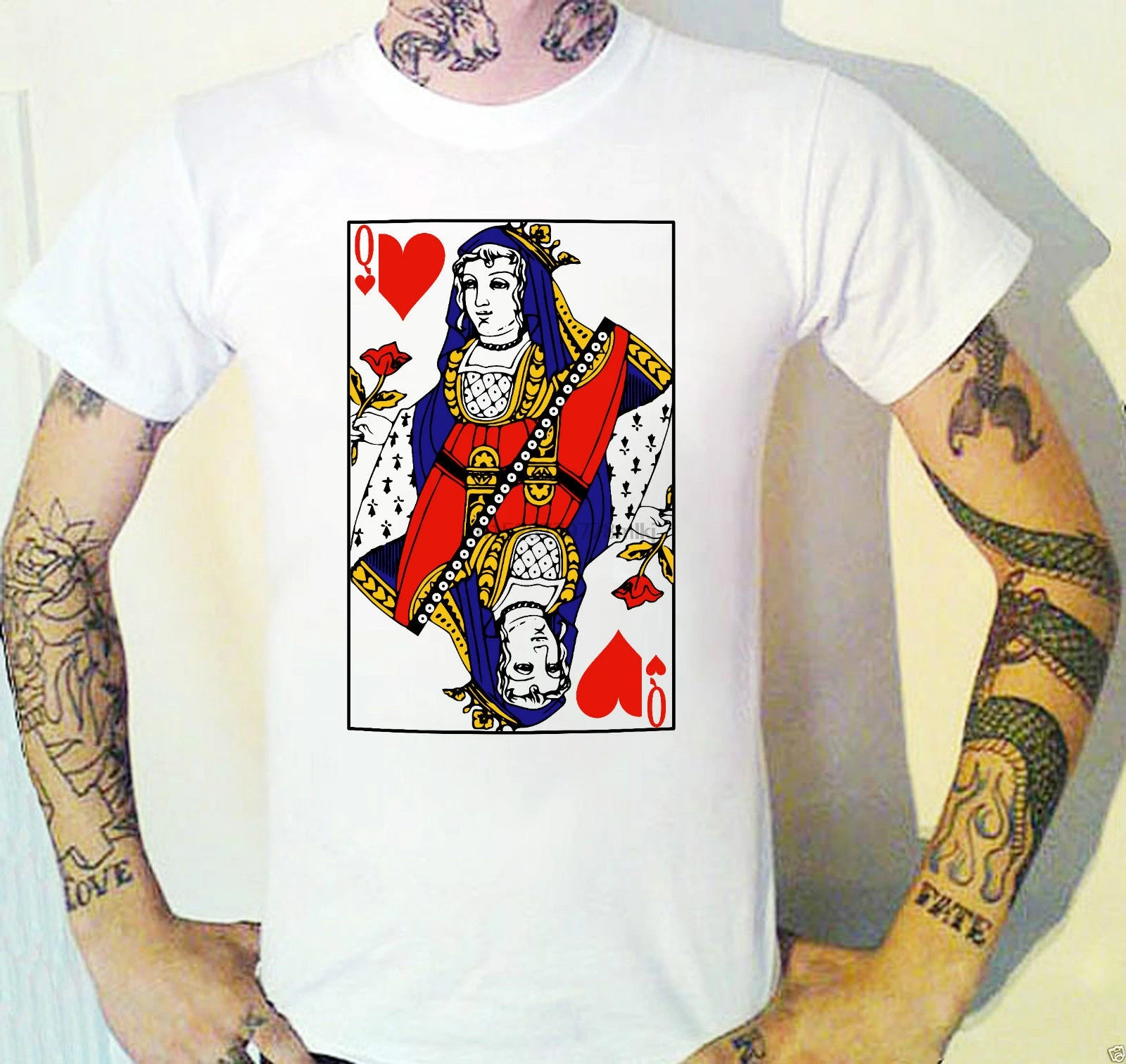 Лидер продаж летняя повседневная мужская футболка хорошее качество queen of Hearts.