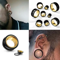 2pieces black with gold interion ear plugs tunnels ear expansions punk earring dilataciones oreja plugs and tunnels ear piercing