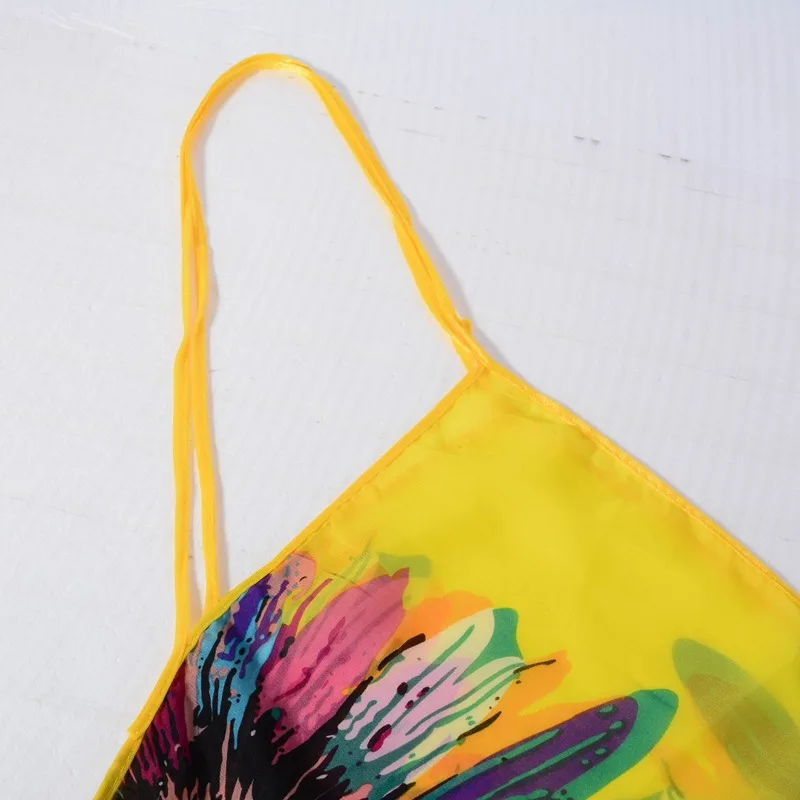 

Summer Beach Floral Cover-ups Sexy Dress Women Halter Sling Chiffon Shawl Towel Bikini Wrap Tops Swimwear Blouse