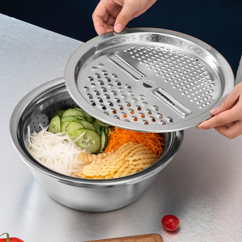 

Multifunctional Stainless Steel Basin Vegetable Cutter Fruit Slicer Potato Peeler Carrot Grater Kitchen Accessories