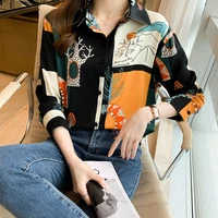 printed designer collared shirt womens design sense niche 2021 autumn new versatile chiffon long sleeve women fashion tops