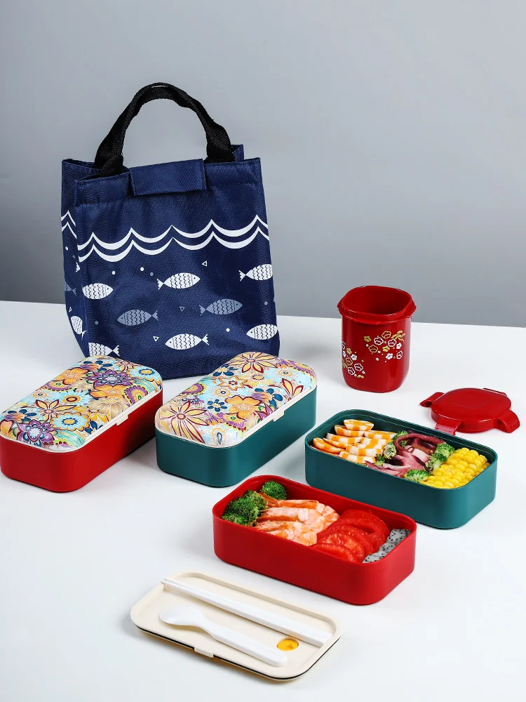 

Japanese double lunch box INS style girl lovely bento fruit box office workers can be microwave heated picnic box lunch box