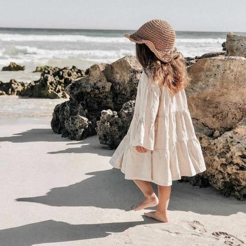 Женское льняное платье MILANCEL с расклешенным рукавом летнее для девочек 2020 |