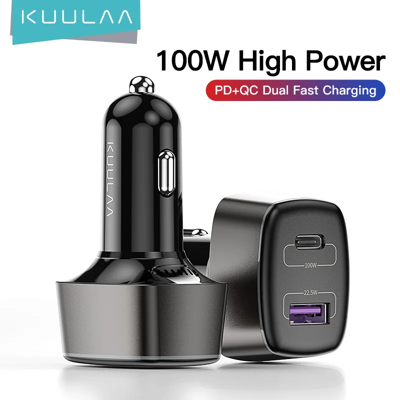 

KUULAA 100W Car Charger Dual Port USB Type C Fast Charging Quick Charge 4.0 3.0 PD QC Laptop Phone Charger For iPhone 12 Samsung
