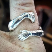 retro men and women hug open ring creative palm hand carved design adjustable ring fashion finger jewelry gift