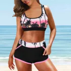 Женский комплект бикини с высокой талией и принтом, купальный костюм, жилет с карманами, боксеры, брюки, женская пляжная одежда, цифровая