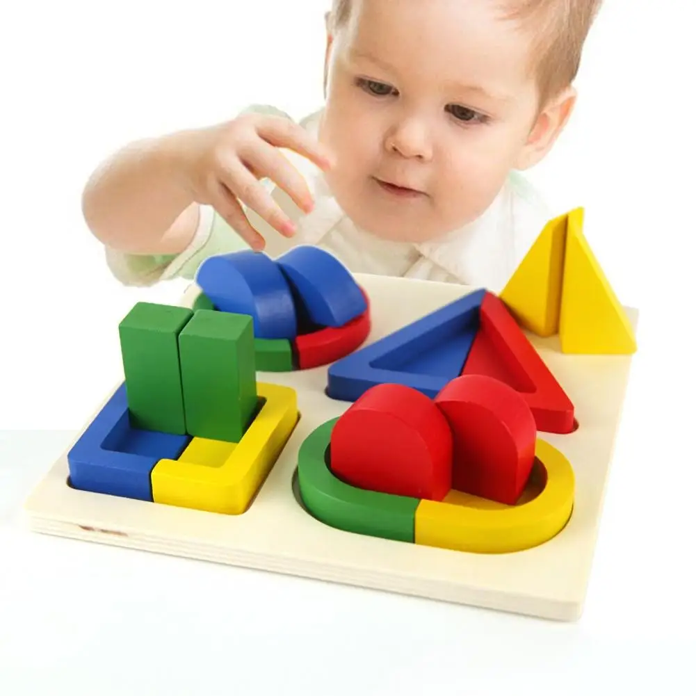 Детские деревянные геометрические блоки форма цветной пазл игра Ранняя