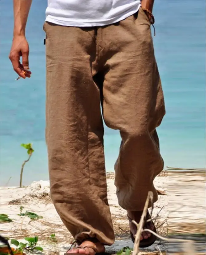 

LUCLESAM 2021 Men Cotton Flax Trousers Mens Casual Plus Size 4XL Hemp Pants Joggers pantalones hombre calca masculina