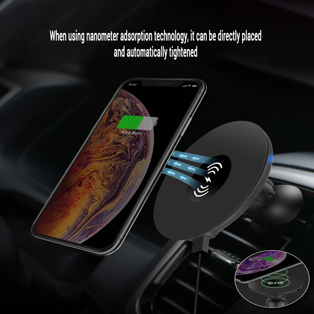 Qi Беспроводное Автомобильное зарядное устройство для IPhone Xs/XsMax/Xr/8 plus Магнитный