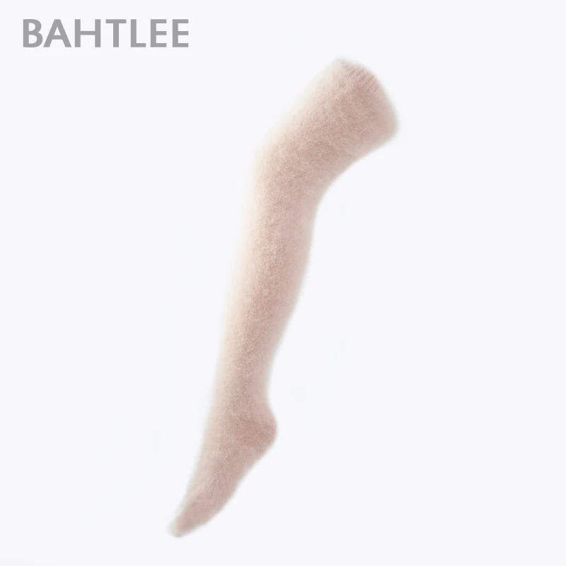 BAHTLEE Winter Women Angora Long High Socks Thick Fashion Over Knee Wool Girls Female Solid Color