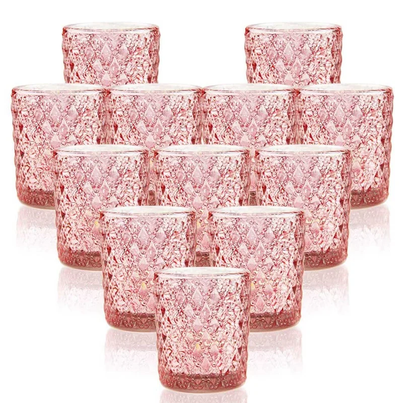 

Beautiful Votive Candle Holders, Mercury Glass Tealight Holder For Diwali Thanksgiving Christmas Decor,Pink