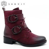comfort autumn fashion ornament buckle with strap females boots low heel ankle basic boots with round toe fall winter footwear