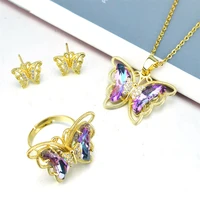 2021 ladies fashion butterfly jewelry set glass crystal aaa butterfly ring earrings pendant necklace set ladies anniversary gift