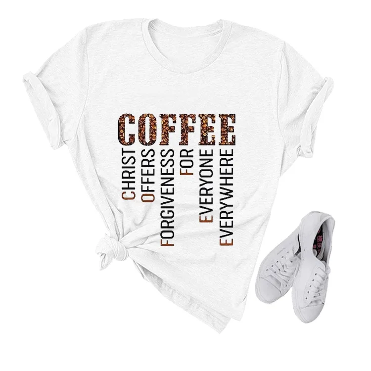 

Coffee T Shirt Leopard Letter O-Neck Streetwear Graphic Top Woman Kawaii Graphic Tees Print 90s Shirt Women Gothic