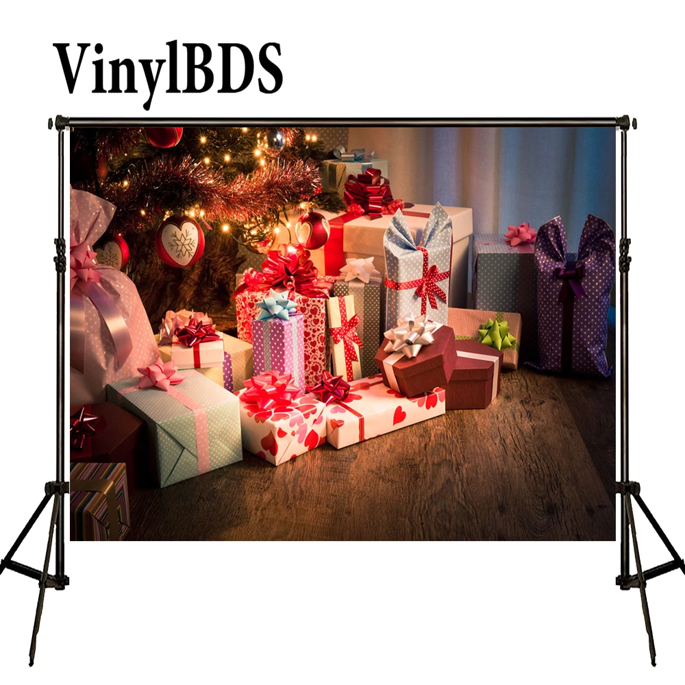 

VinylBDS Photography Backdrops Christmas Backdrop Gift Box Photo Background Old Wooden Floor Background for Newborn Photo Shoot