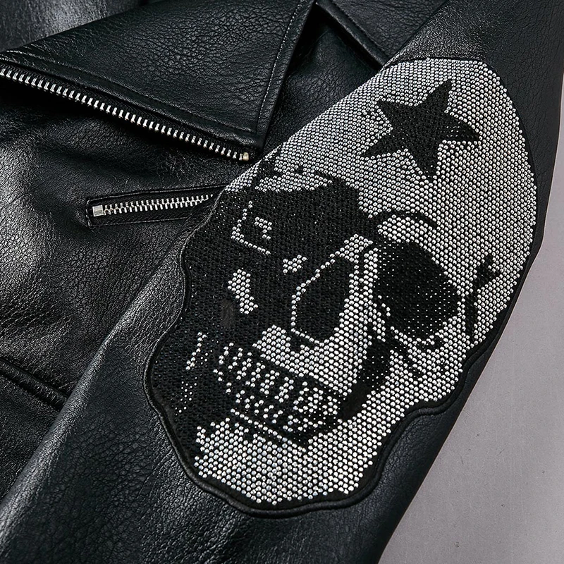 Мужская мотоциклетная кожаная куртка Черная байкерская из искусственной кожи