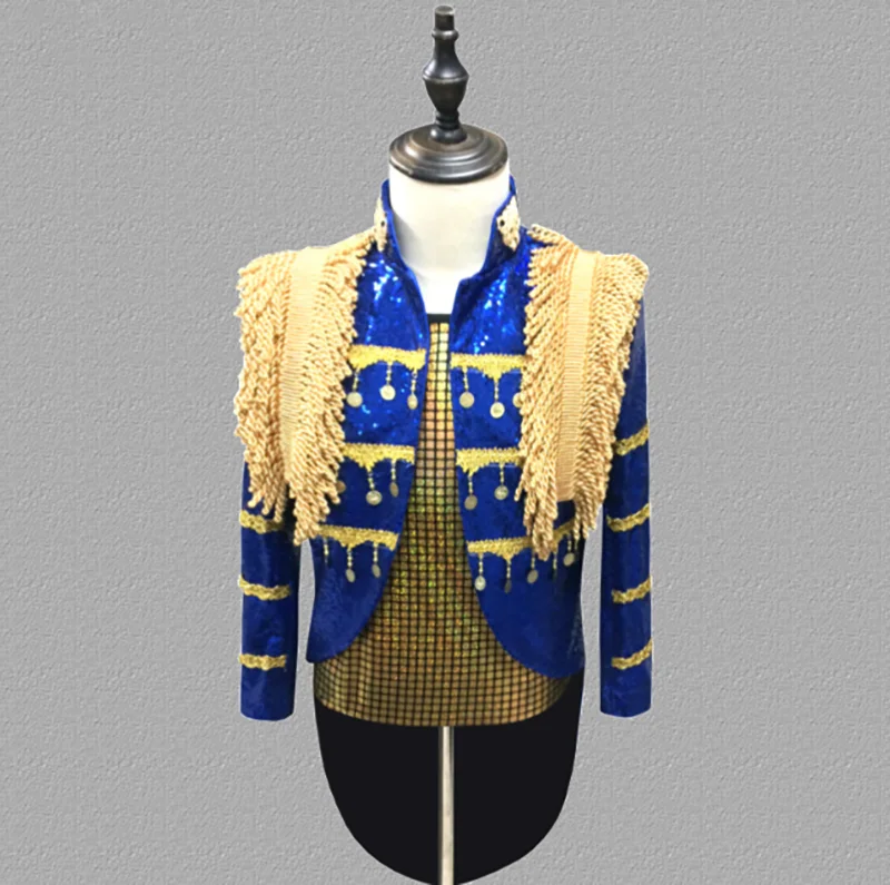 

Men Top Steampunk Victorian Vintage Tassel Coat Male Cosplay Costume Nightclub Singer Pop Top Outfit Black For Men Plus Size 5XL