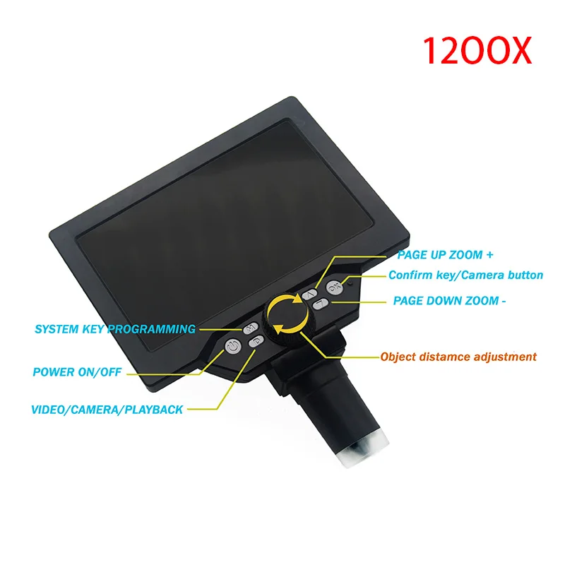 Цифровой микроскоп с непрерывным зумом G1200, 7-дюймовым ЖК-дисплеем HD и портативной многоугольной камерой для сварки.