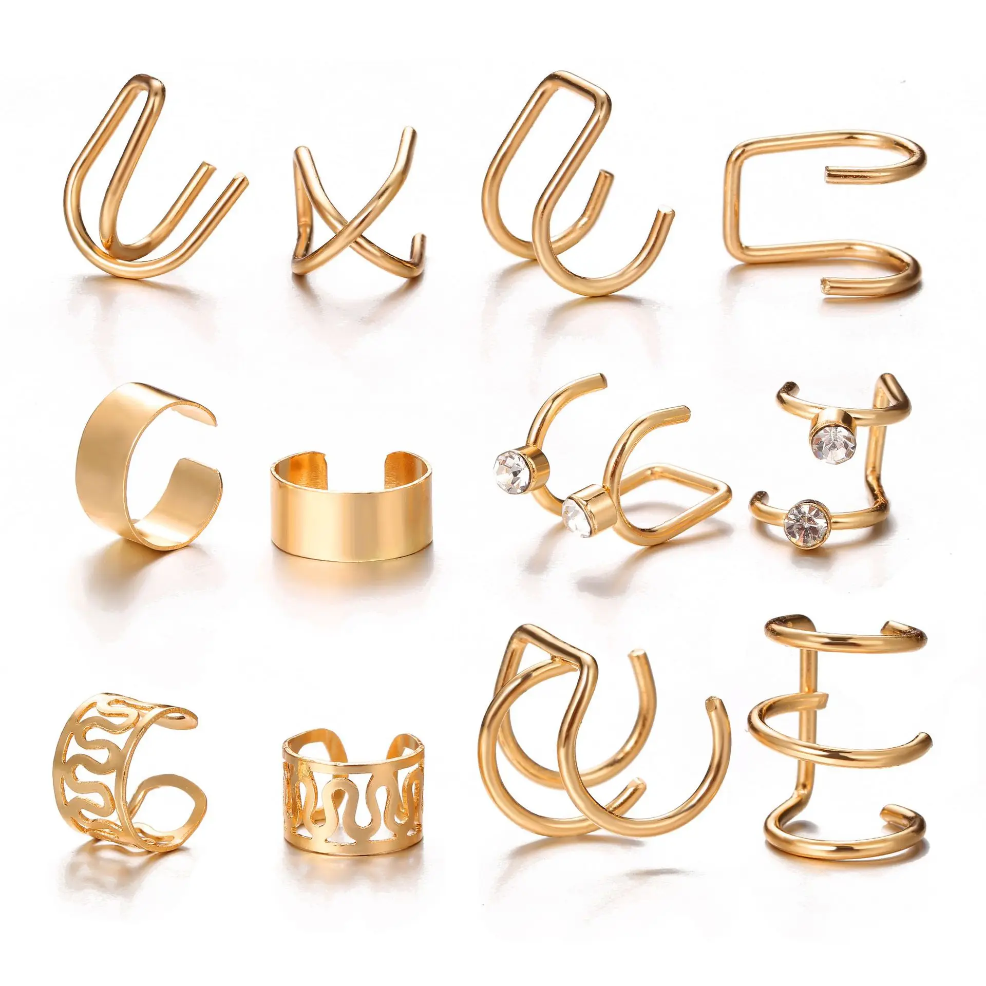 

Fashion Gold Crystal Ear Clips Ear Cuff For Women Men Non-Piercing Fake Cartilage Earrings Clip Earrings Wholesale Jewelry