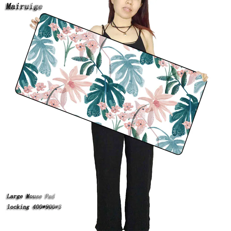 

Mairuige Tropical Leaves Large Mouse Pad for Gamer Play Computer Keyboard Desk Mat Tablet Gaming with Lock Edge 30x80cm 40x90cm