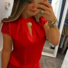 Женские кружевные рубашки с V-образным вырезом, повседневные однотонные свободные рубашки с коротким рукавом, модные элегантные темпераментные топы, блузка, быстрая доставка, 2021