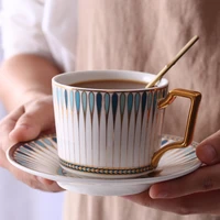 european coffee cup luxury teaware and saucer spoon set 220ml ceramic coffee mug cup reusable tazas fine bone china dinner set