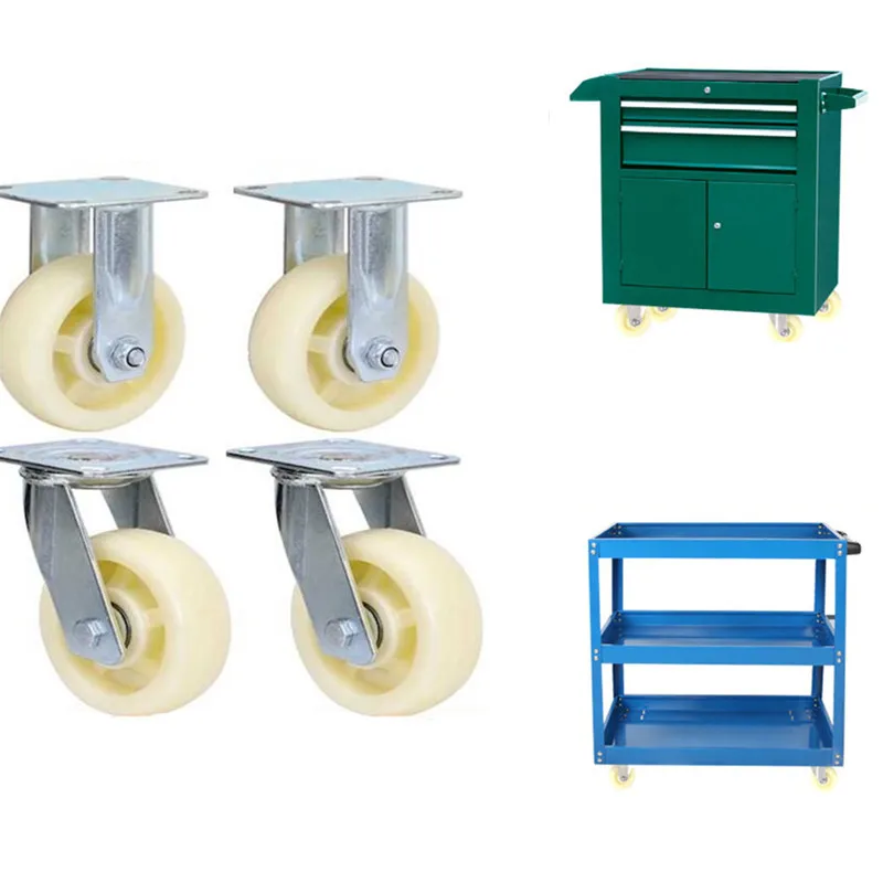 Поворотные промышленные ролики Белая Двойная роликовая тележка 4 колеса ролик