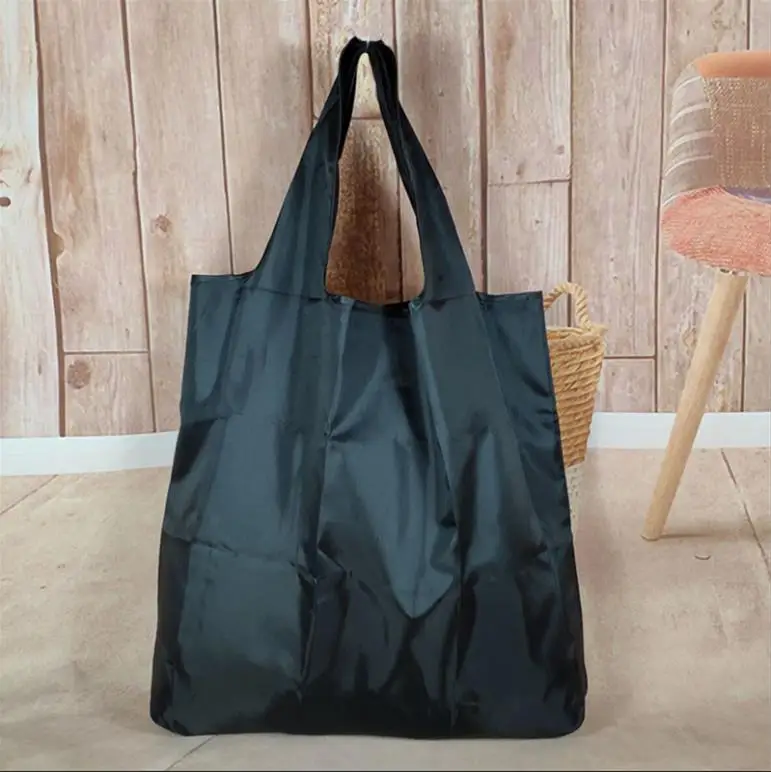 

Durable Black Foldable Eco Shopping Bag Lady Foldable Oxford Cloth Reusable Fruit Grocery Pouch Recycle Organization Bag
