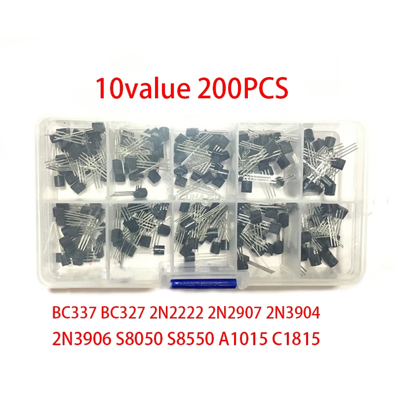 10 стоимость 200 шт. BC337 BC327 2N2222 2N2907 2N3904 2N3906 S8050 S8550 A1015 C1815 транзисторный набор коробка
