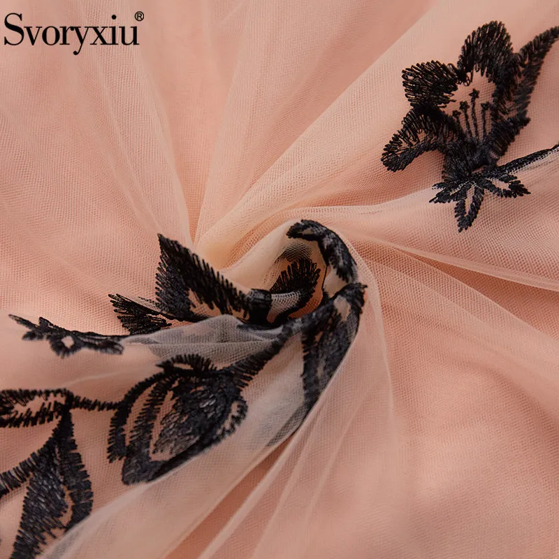 

Svoryxiu 2021 New Fashion Runway Summer Sexy Party Dress Women's Sleeveless Flower Embroidery Mesh Long Dresses Vestdios